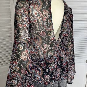 Vintage 90’s Y2K Sheer Paisley Bell Flute Sleeve Low Back Top Size Small